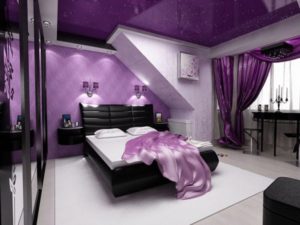 оформления спальни в бело-фиолетовых оттенках