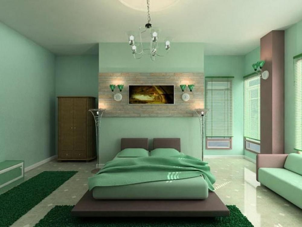Зеленые Обои В Спальне Фото В Интерьере