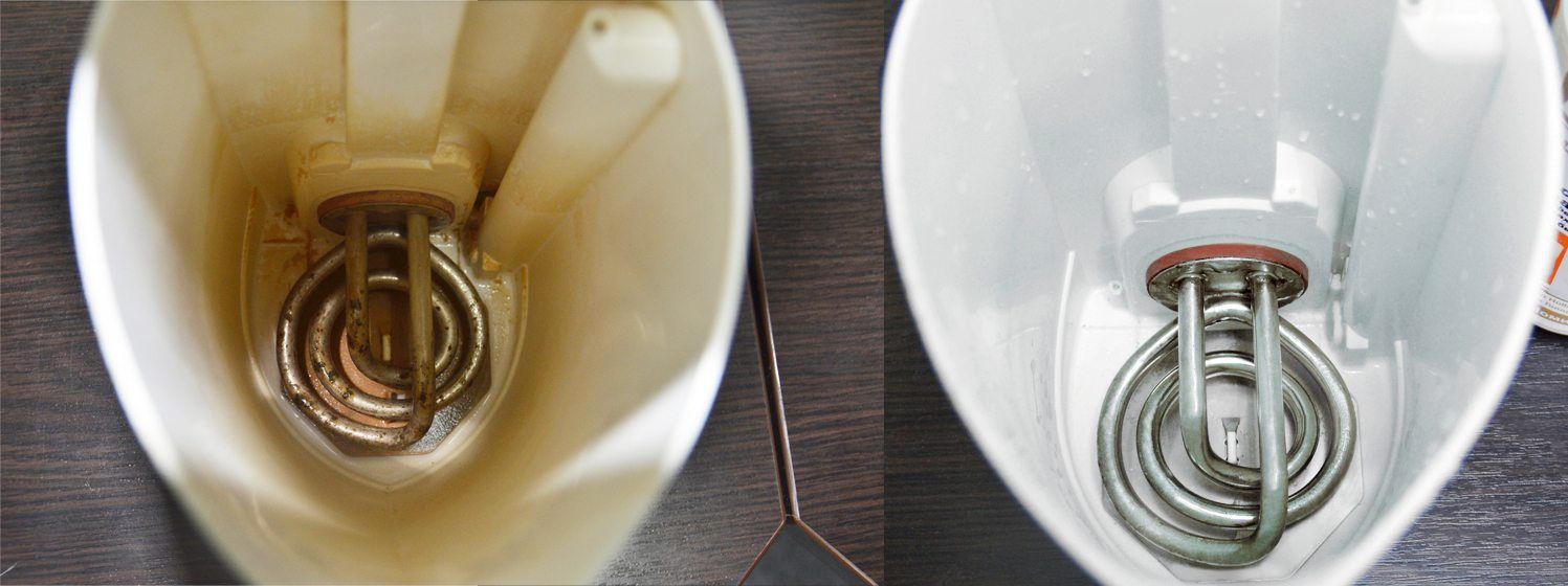 Чайник до и после очистки.