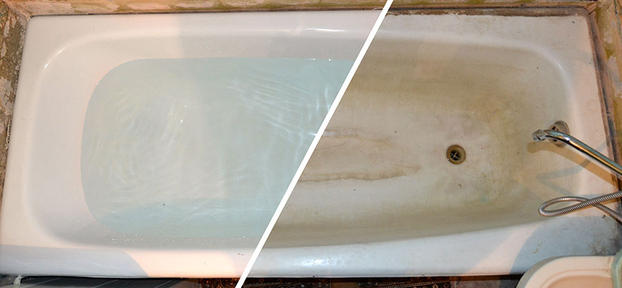 Ванна до и после чистки.