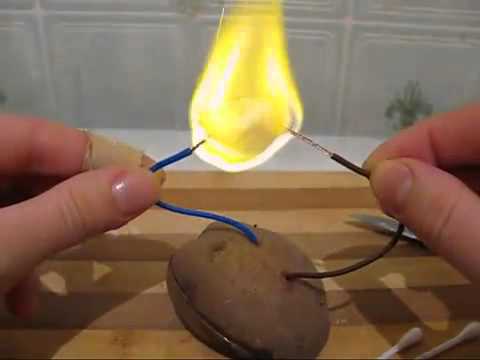 Огонь из картофельной батарейки.